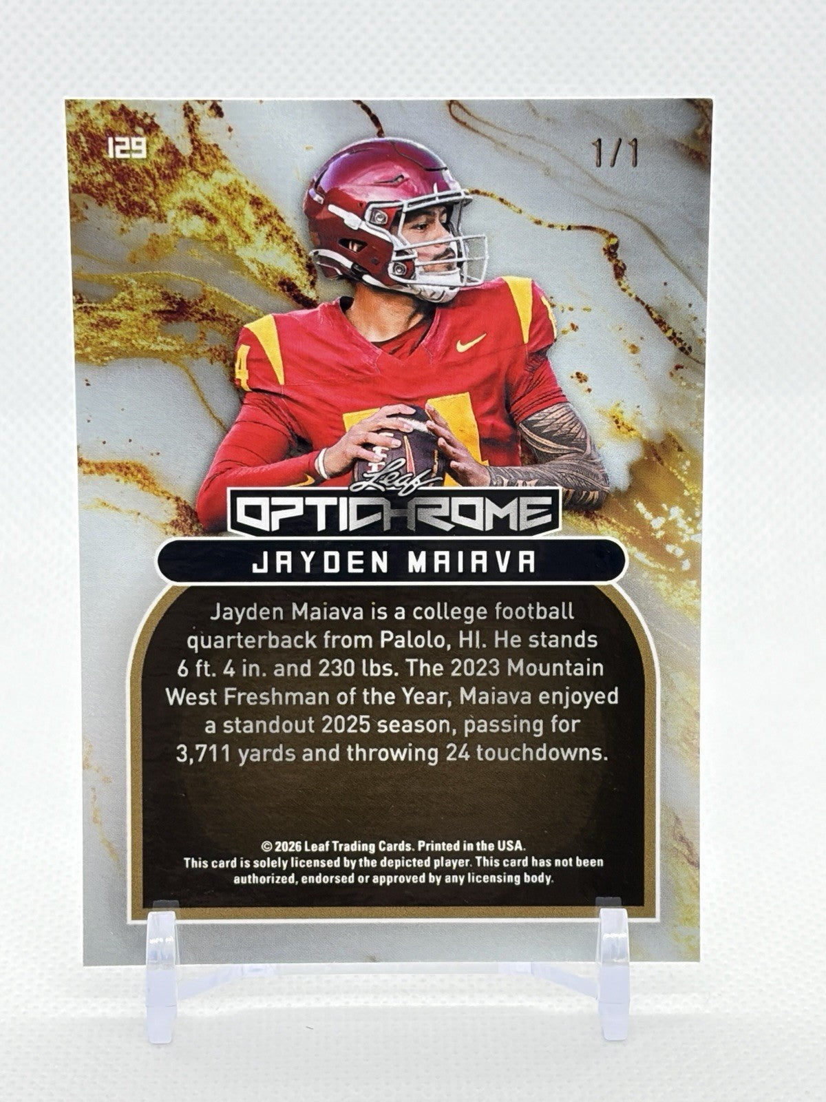 Jayden Maiava 1/1 2026 Leaf Optichrome Football USC Trojans #129