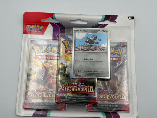 Pokémon Paldea Evolved 3 Pack Blister  Factory Sealed Varoom Promo