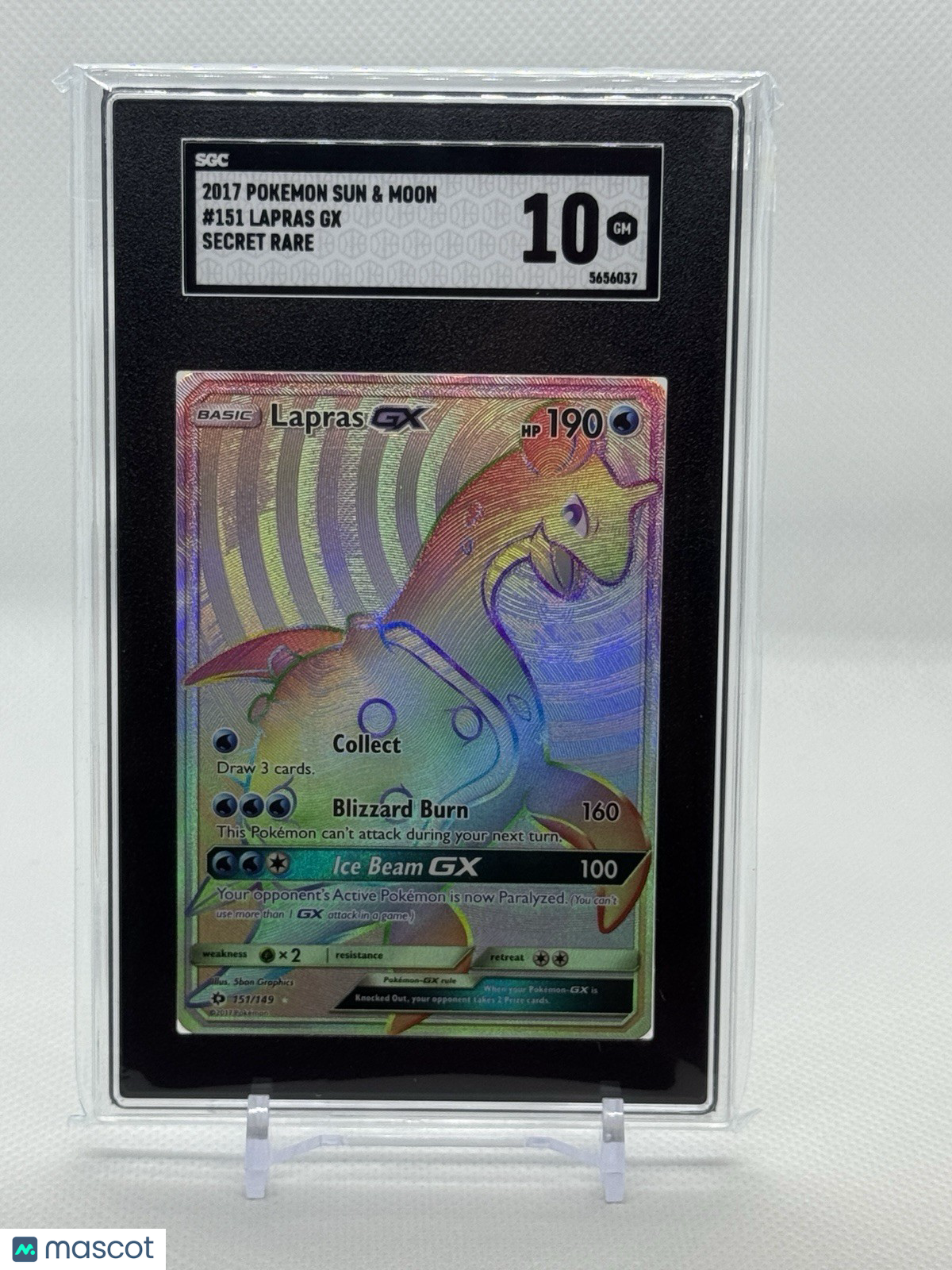 POKEMON SUN & MOON LAPRAS GX #151 SECRET RARE HOLOFOIL SGC 10