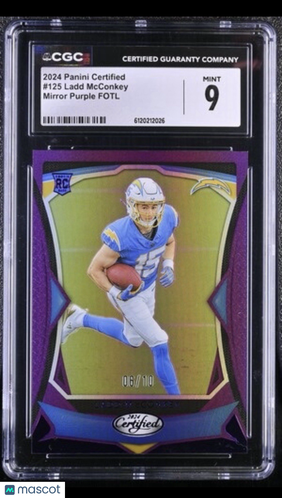 Ladd McConkey 2024 Panini Certified Rookie Mirror Purple  #/10 FOTL #125 RC