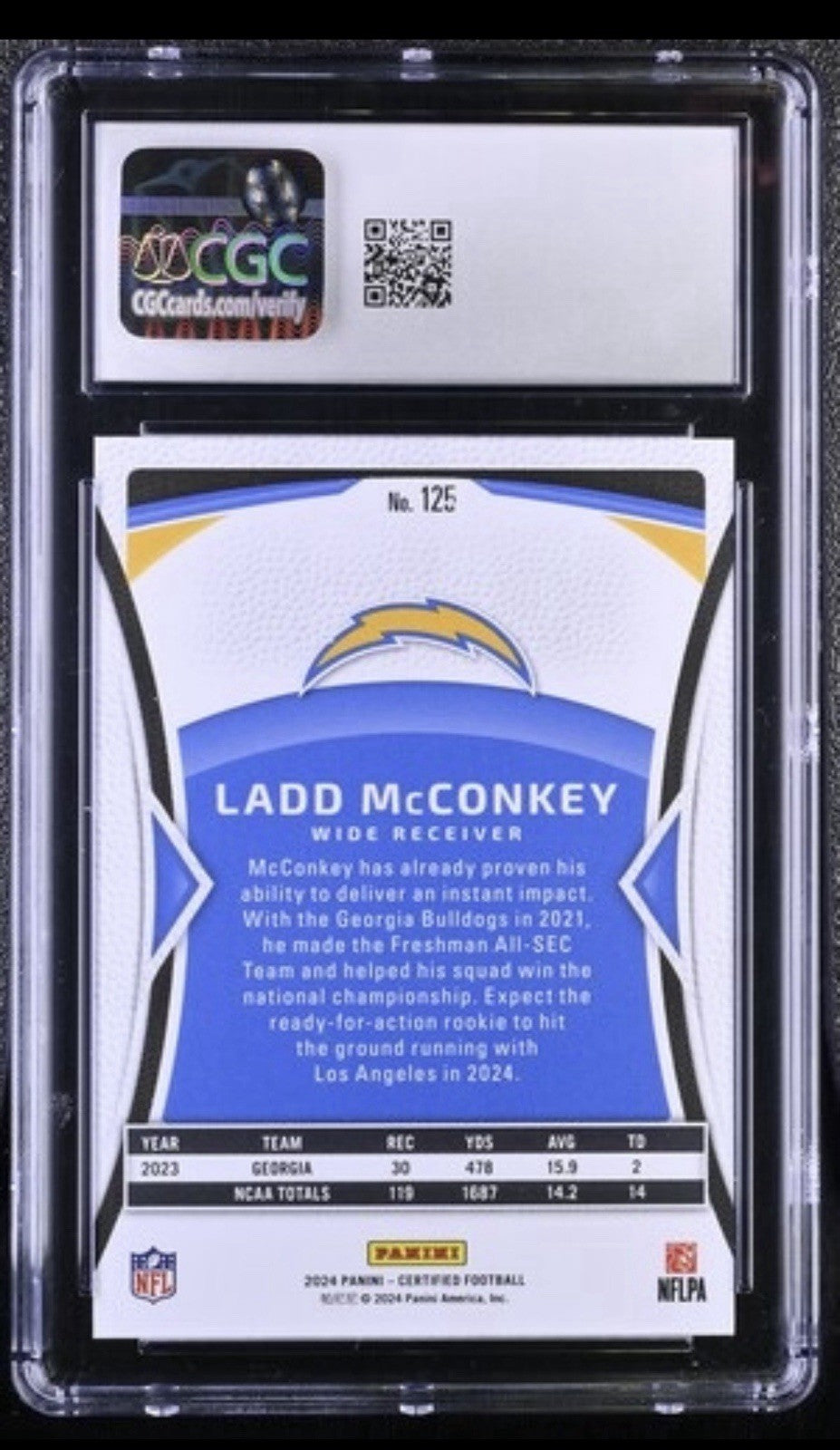 Ladd McConkey 2024 Panini Certified Rookie Mirror Purple  #/10 FOTL #125 RC