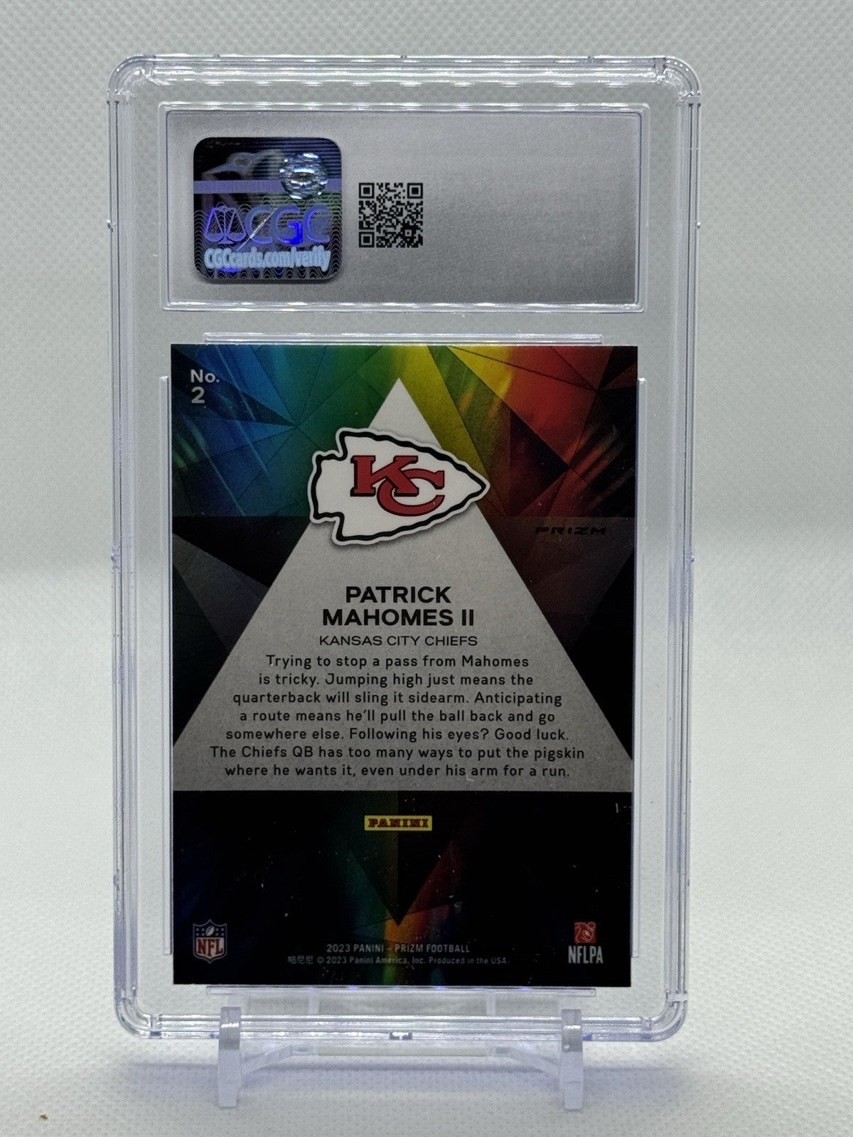 2023 Panini Prizm #2 Patrick Mahomes II Prizmatic Green Ice Prizm CGC 9