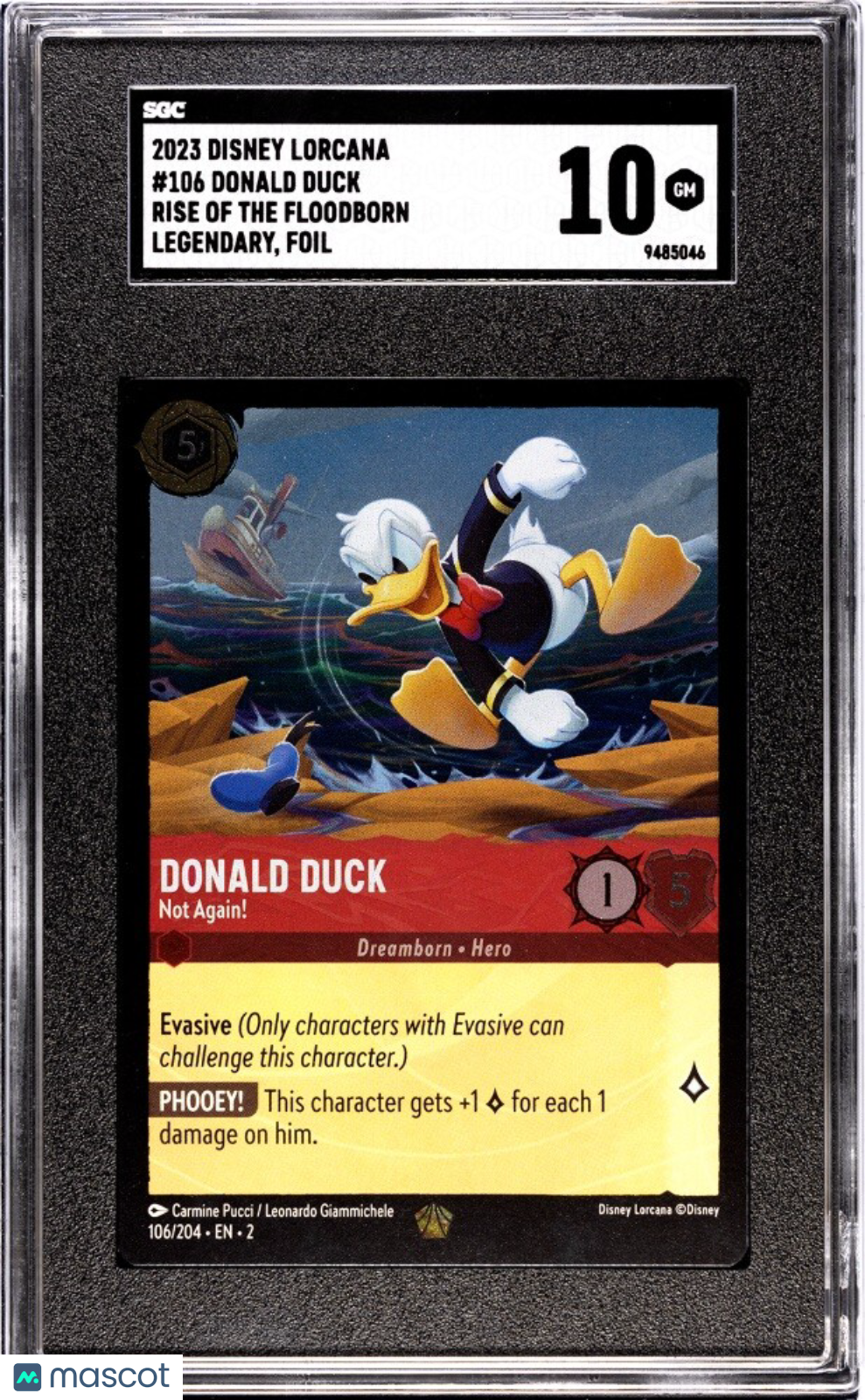 Donald Duck - Not Again!  106/204 Foil Lorcana Rise of the Floodborn GM SGC 10