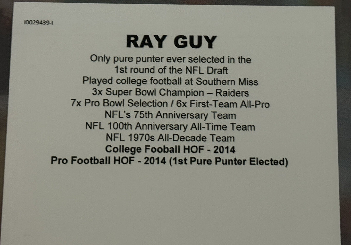 Ray Guy Oakland Raider Autographed Jersey Tristar COA 2014 HOF.
