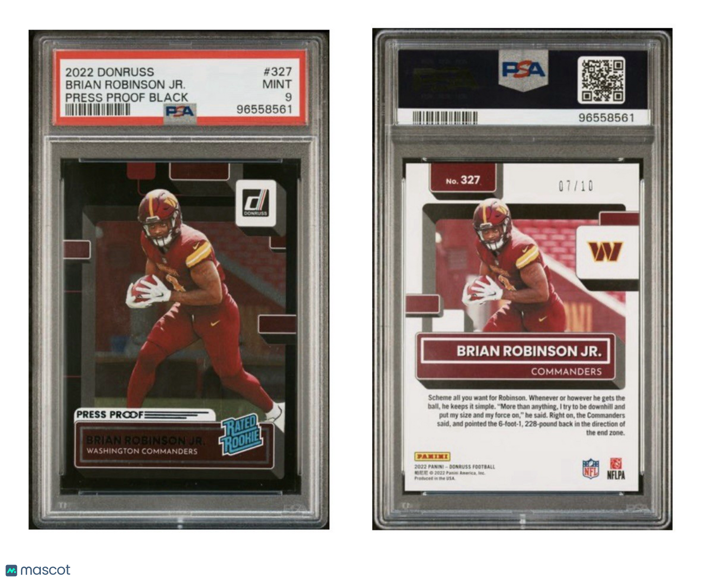 2022 Donruss Football Brian Robinson JR. PSA 9 BLACK PRESS PROOF /10 POP 2