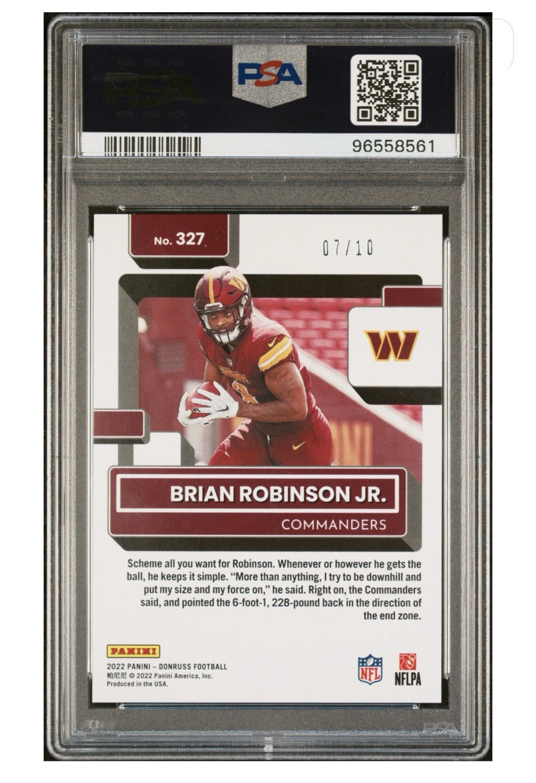2022 Donruss Football Brian Robinson JR. PSA 9 BLACK PRESS PROOF /10 POP 2