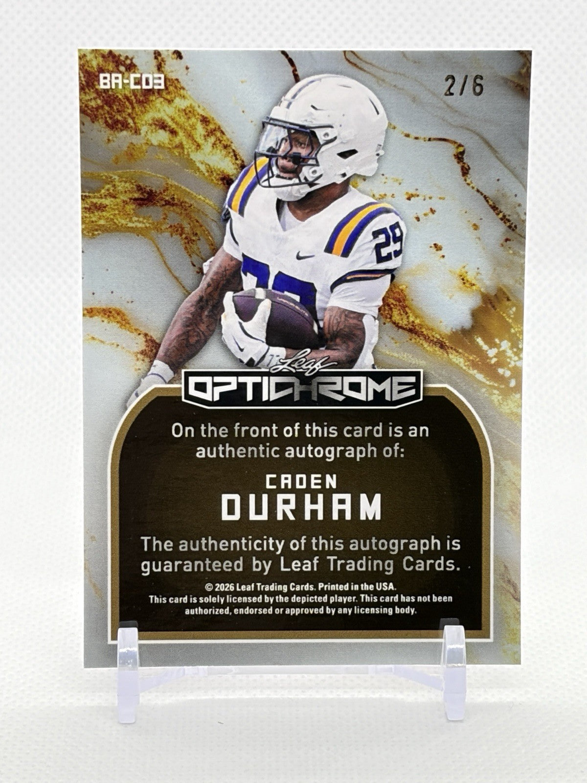 2026 Leaf Optichrome Football Caden Durham  Auto /6 #BA-CO3
