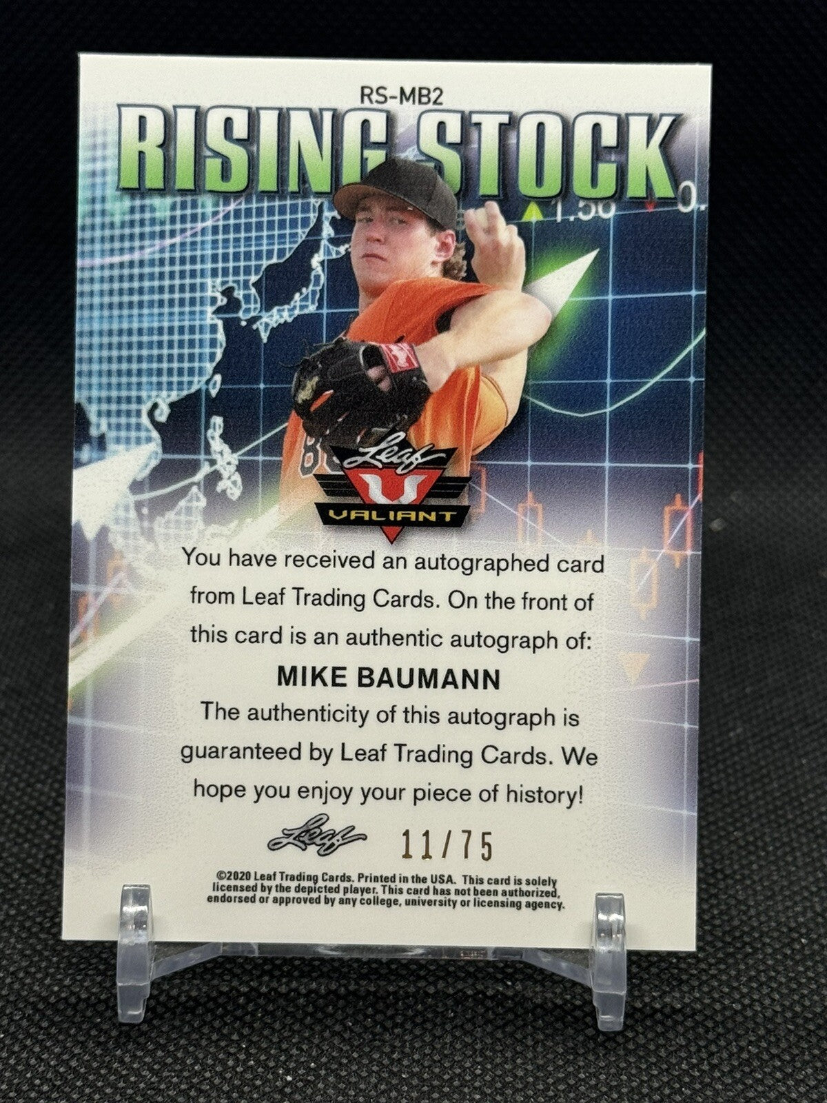 MIKE BAUMANN 2019 LEAF VALIANT BASEBALL ON CARD AUTO /75