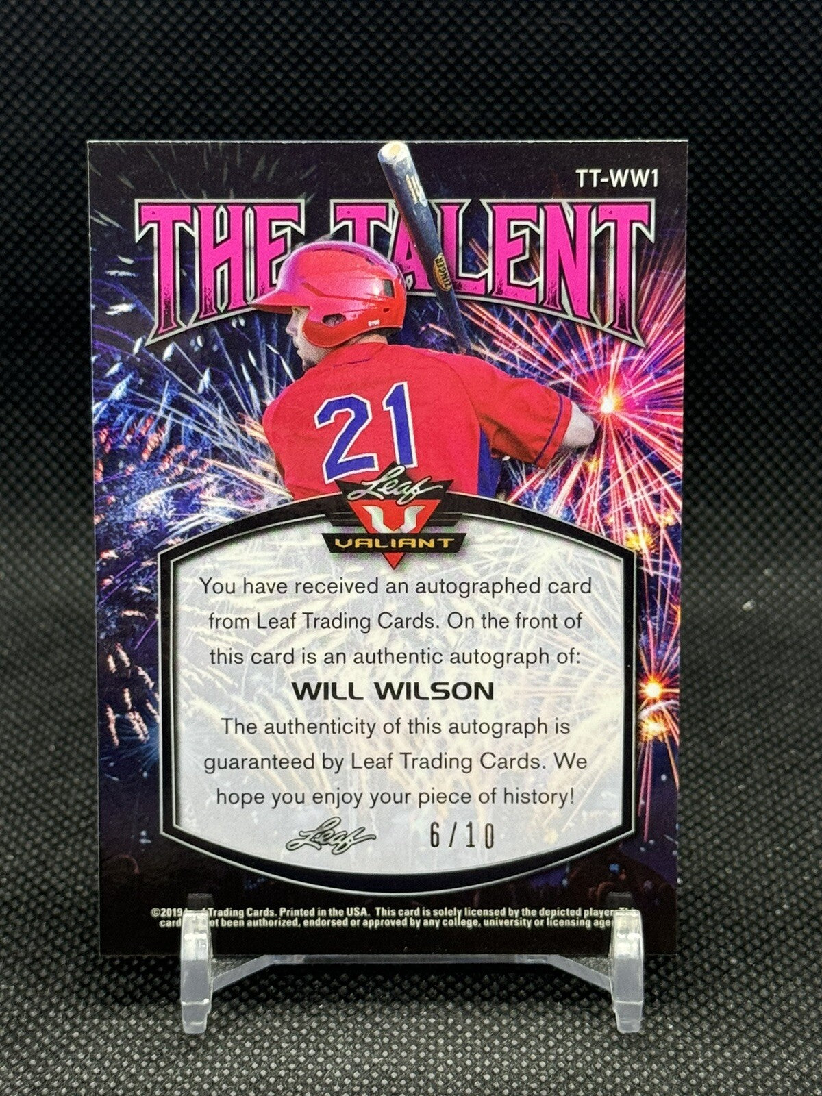 Will Wilson 2019 Leaf Valiant YELLOW GOLD Refractor Autograph Auto #d /10 GIANTS