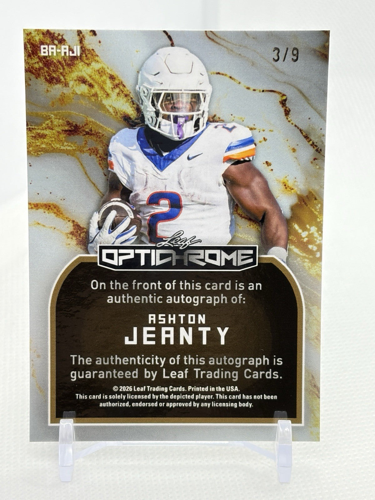 2026 Leaf Optichrome Ashton Jeanty #BA-AJ1 /9 Auto | Las Vegas Raiders