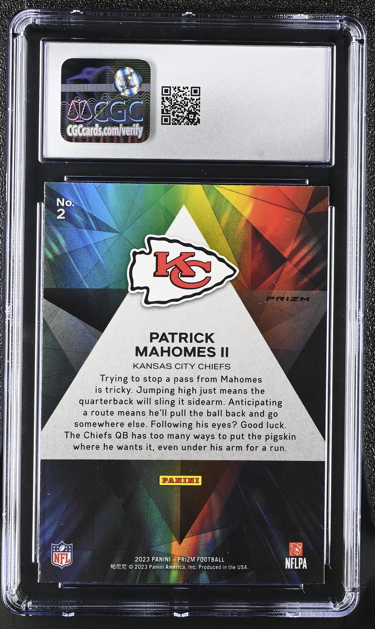 2023 Panini Prizm #2 Patrick Mahomes II Prizmatic Green Ice Prizm CGC 9