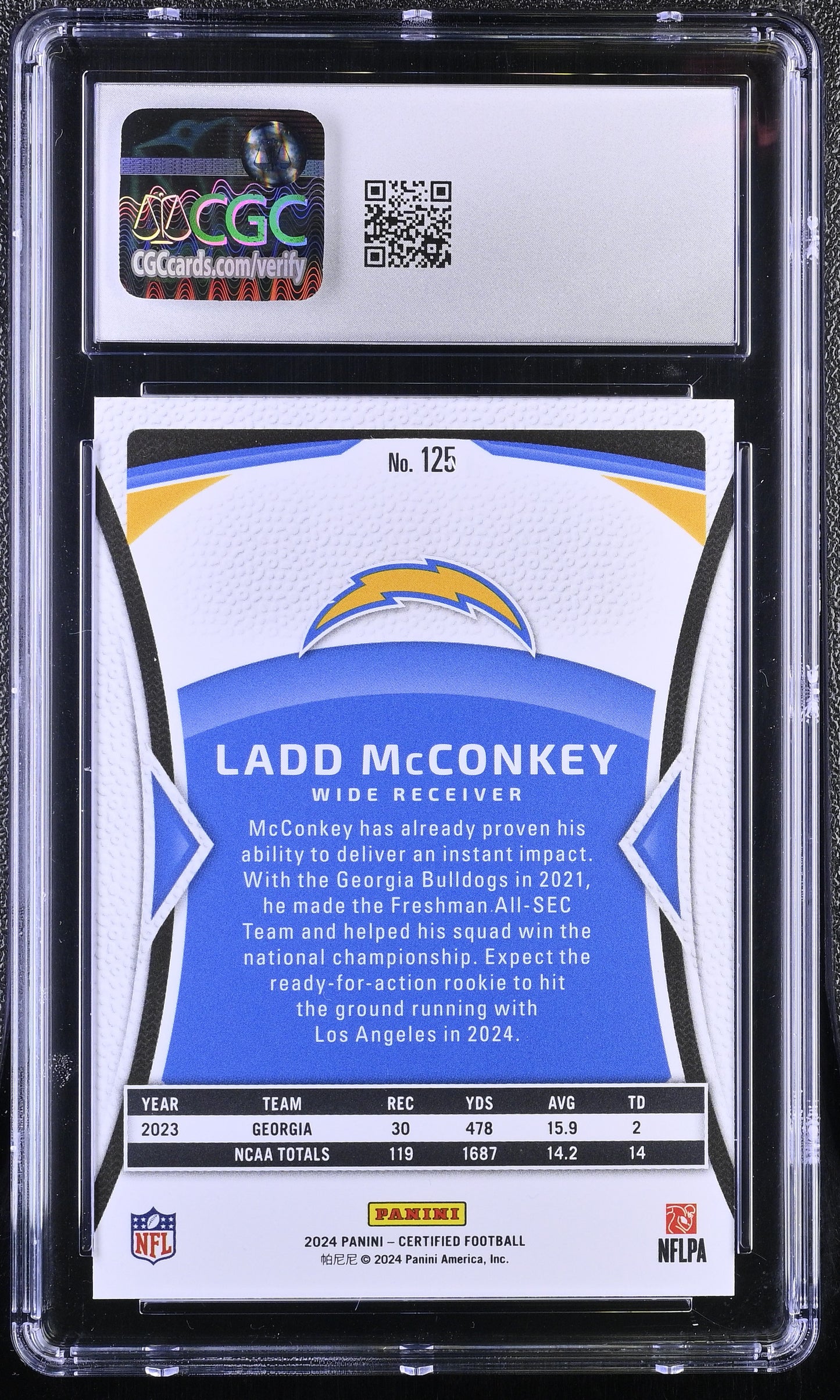 Ladd McConkey 2024 Panini Certified Rookie Mirror Purple  #/10 FOTL #125 RC