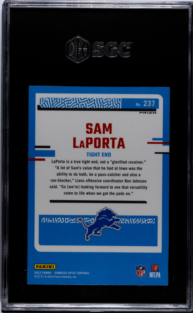 2023 Donruss Optic Sam Laporta #237 Blue Glitter Prizm SGC 9.5