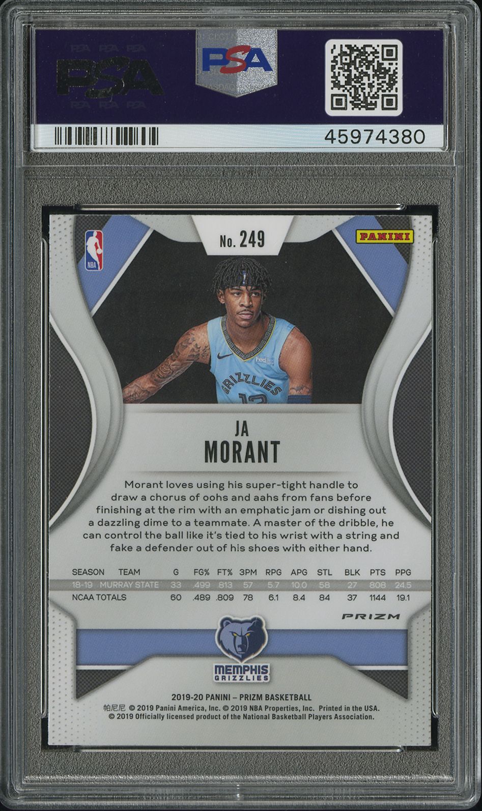 2019 Panini Prizm Ja Morant #249 Silver PSA 10