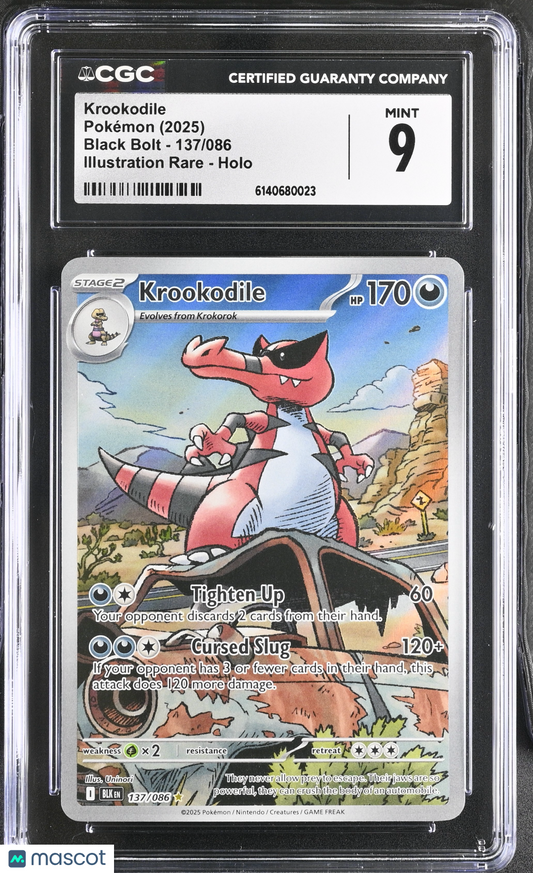 2025 Pokemon Black Bolt Krookodile Holo Illustration Rare CGC 9 #137/086