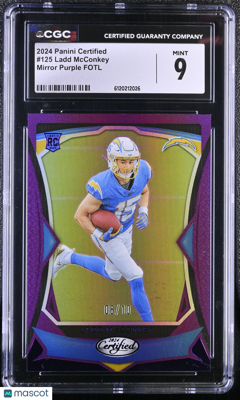 Ladd McConkey 2024 Panini Certified Rookie Mirror Purple  #/10 FOTL #125 RC