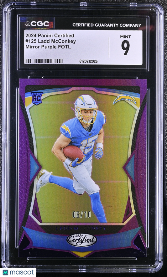 Ladd McConkey 2024 Panini Certified Rookie Mirror Purple  #/10 FOTL #125 RC
