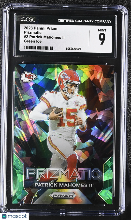 2023 Panini Prizm #2 Patrick Mahomes II Prizmatic Green Ice Prizm CGC 9